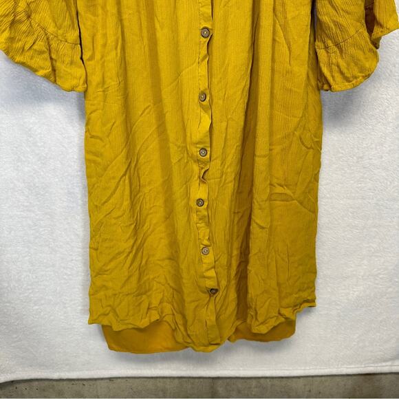 Naïf Mustard Yellow Half Bell Sleeve Button Down Mini Dress Size M - Picture 3 of 8